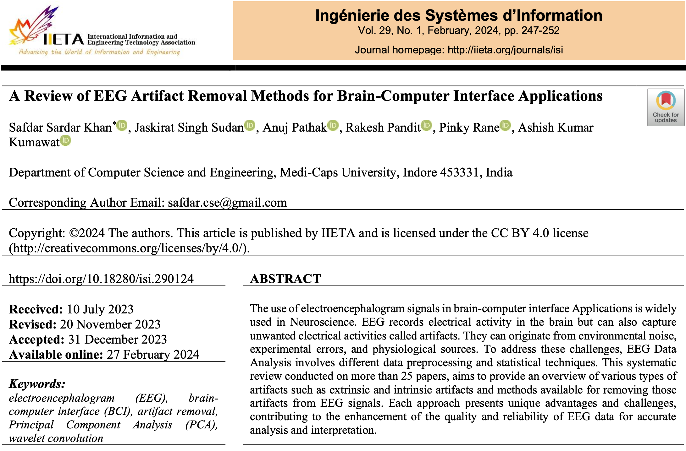 EEG Artifact Removal Methods
